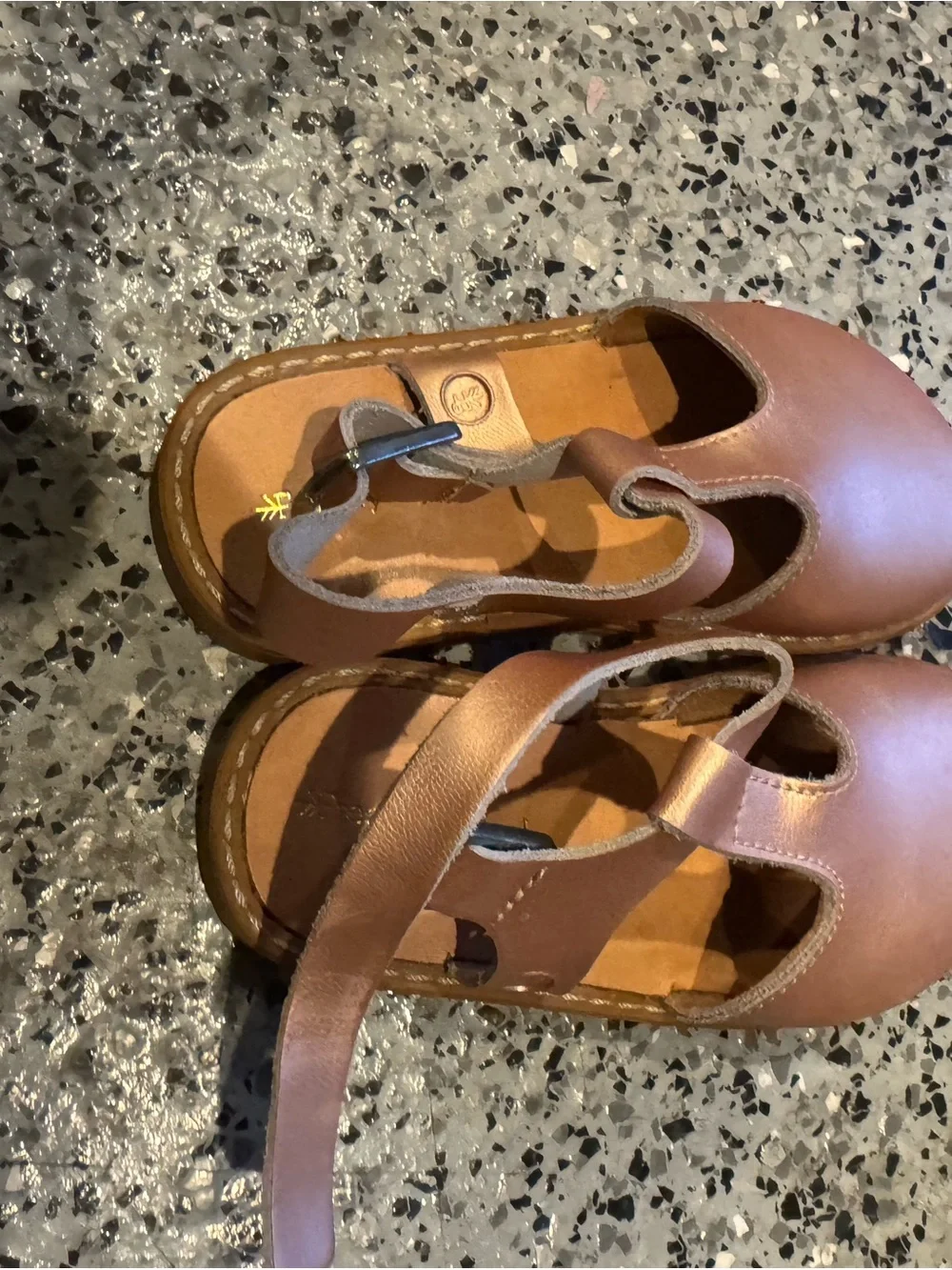 Freshly Picked Kids Brown Leather T-Strap Shoes